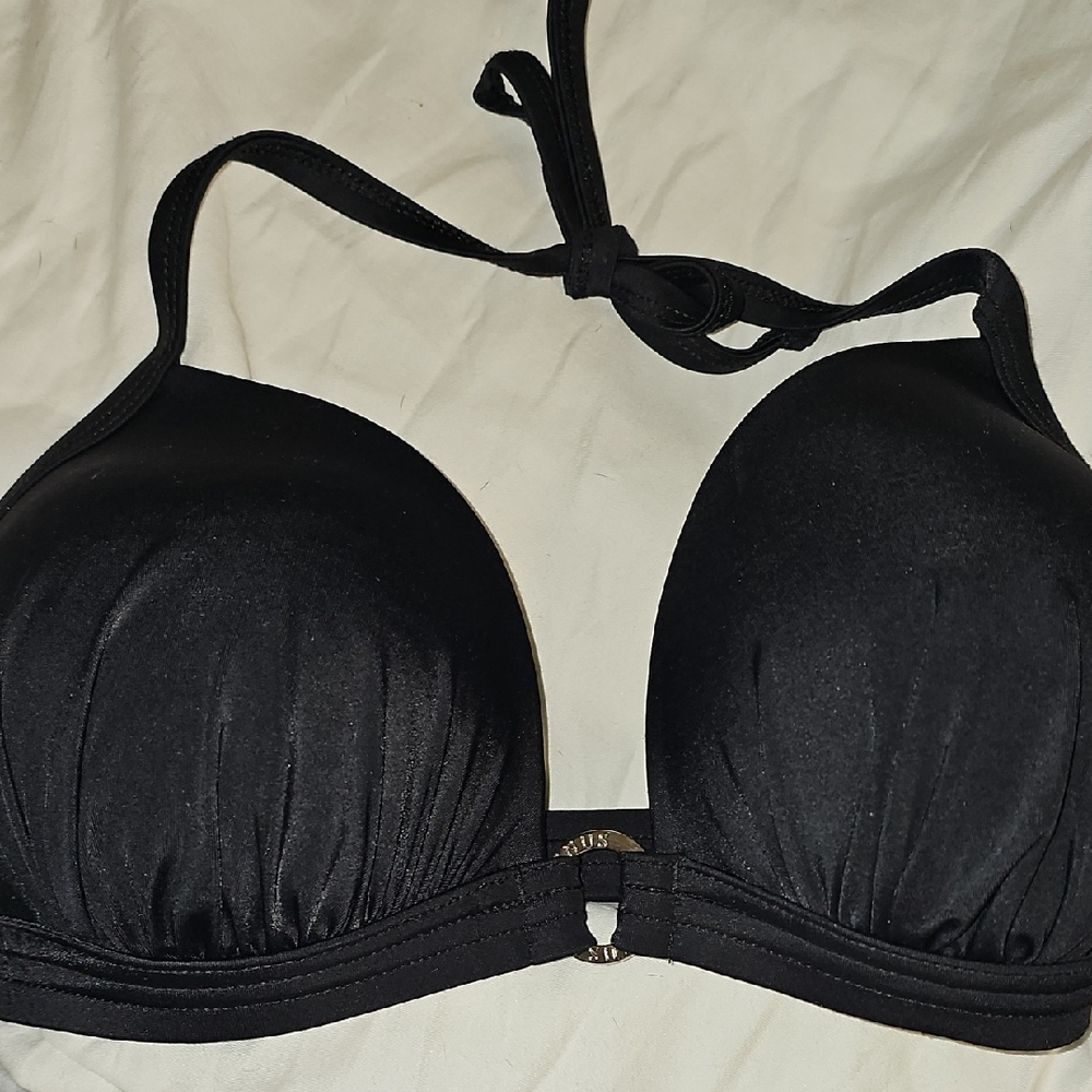 VENUS Black Bikini Top with  Silver Ring Detail Adjust Small To LARGE.